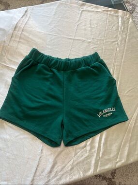 Reserved Green Women’s Athletic Shorts with 'Los Angeles' Print